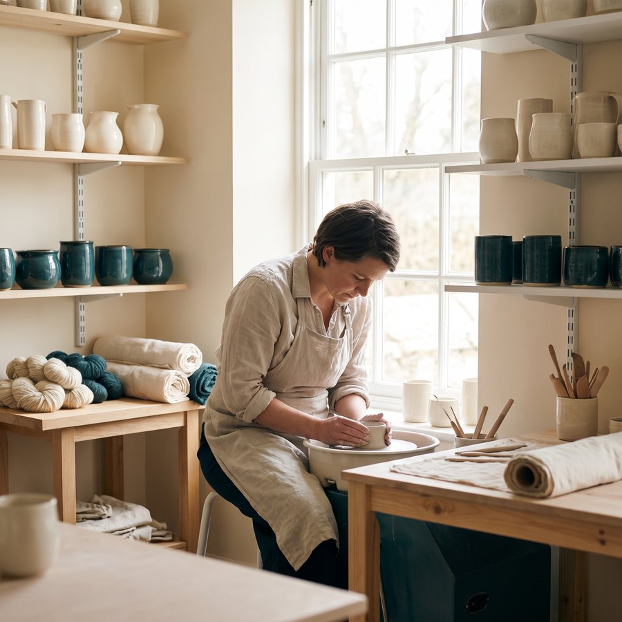 Artisane céramiste à son tour dans un atelier lumineux